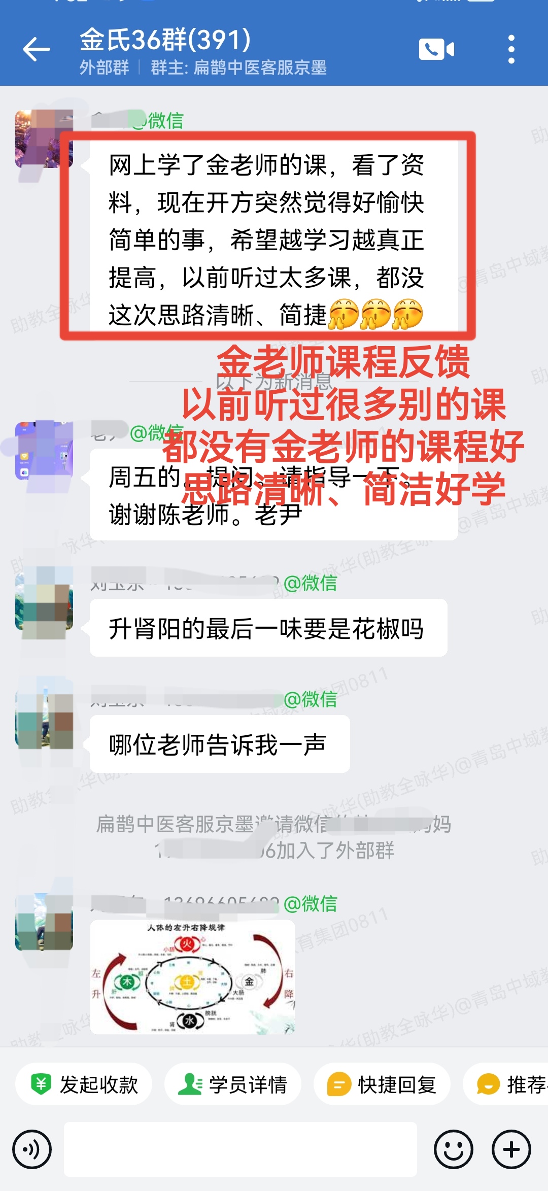 金氏五行升降中医课程学员反馈：金老师的课程思路清晰，简洁好学，学完之后觉得开方是个很愉快的事！